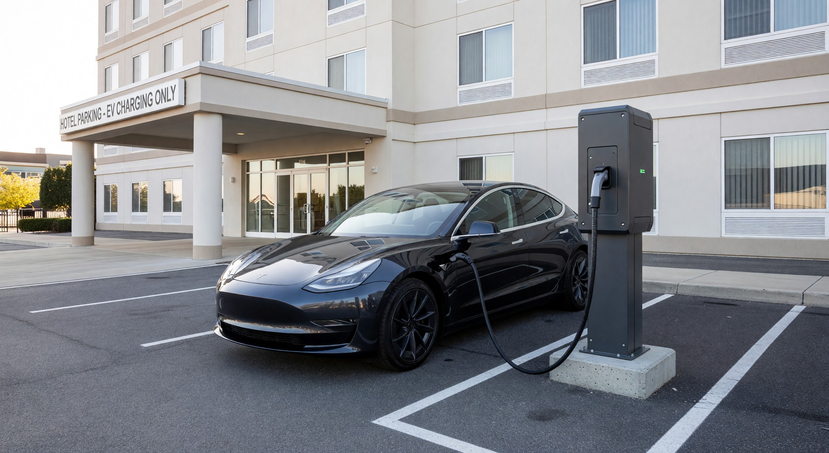 Electric vehicle charging at hotel parking space
