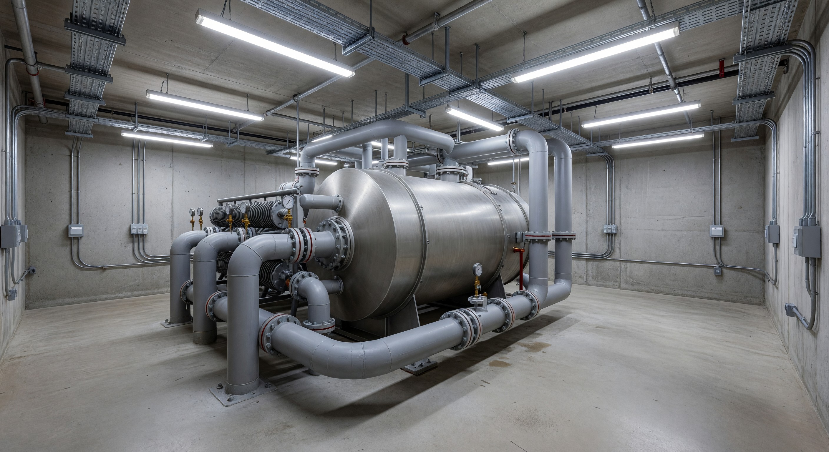 Hotel mechanical room with large centrifugal chiller