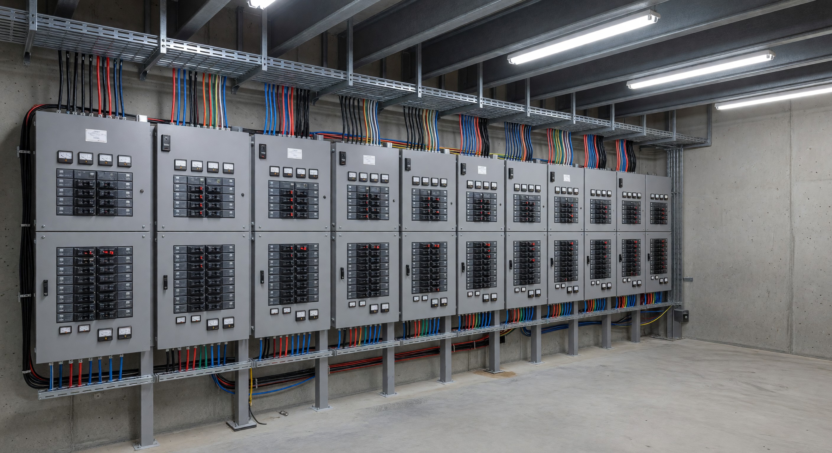 Hotel electrical room with main distribution panels