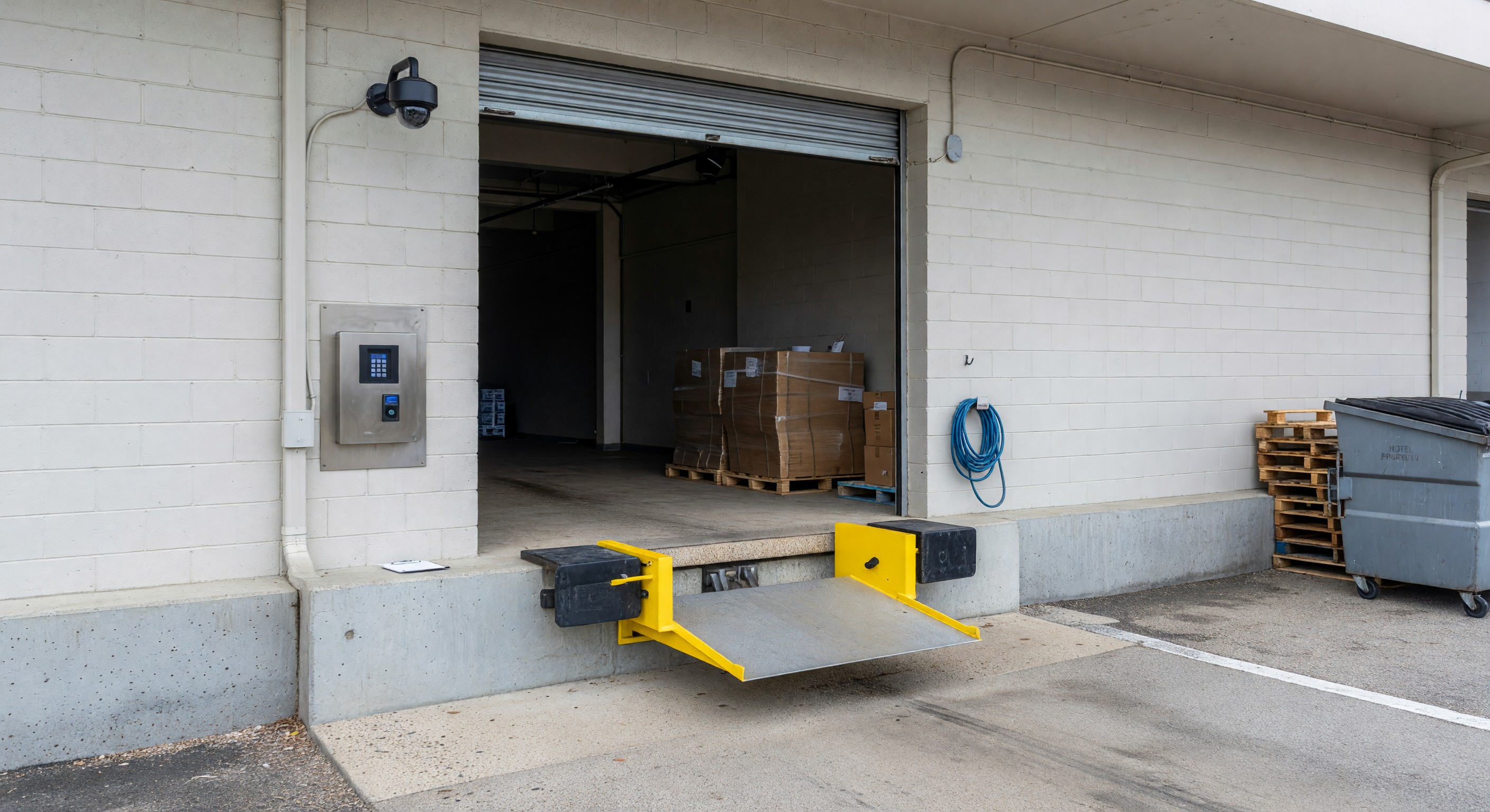 Hotel loading dock with security camera and access control for vendor deliveries